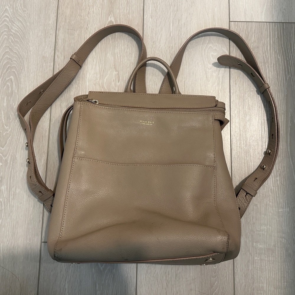 Mina Baie Mini Harper Leather Backpack in Sand